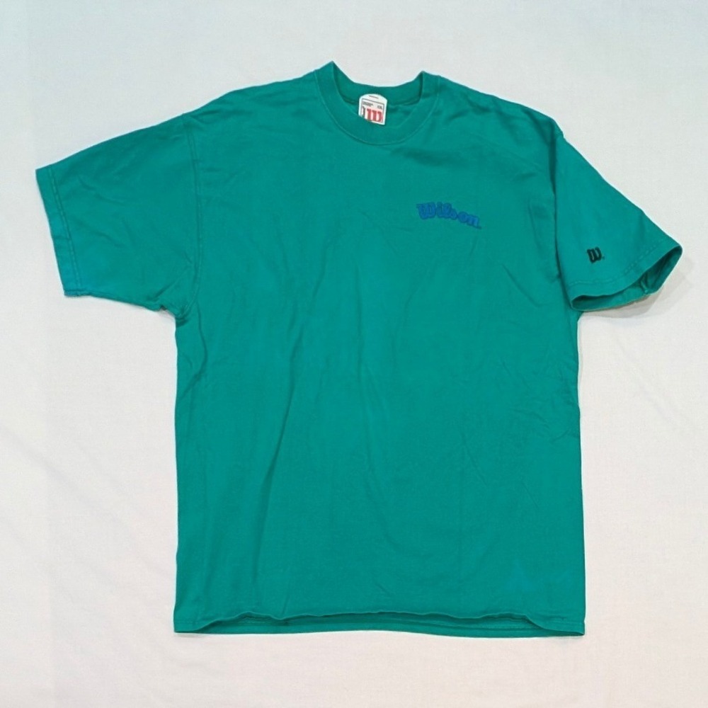 Vintage Wilson T-Shirt Mens XXL Teal Green Made In USA Cotton Short Sleeve Logo
